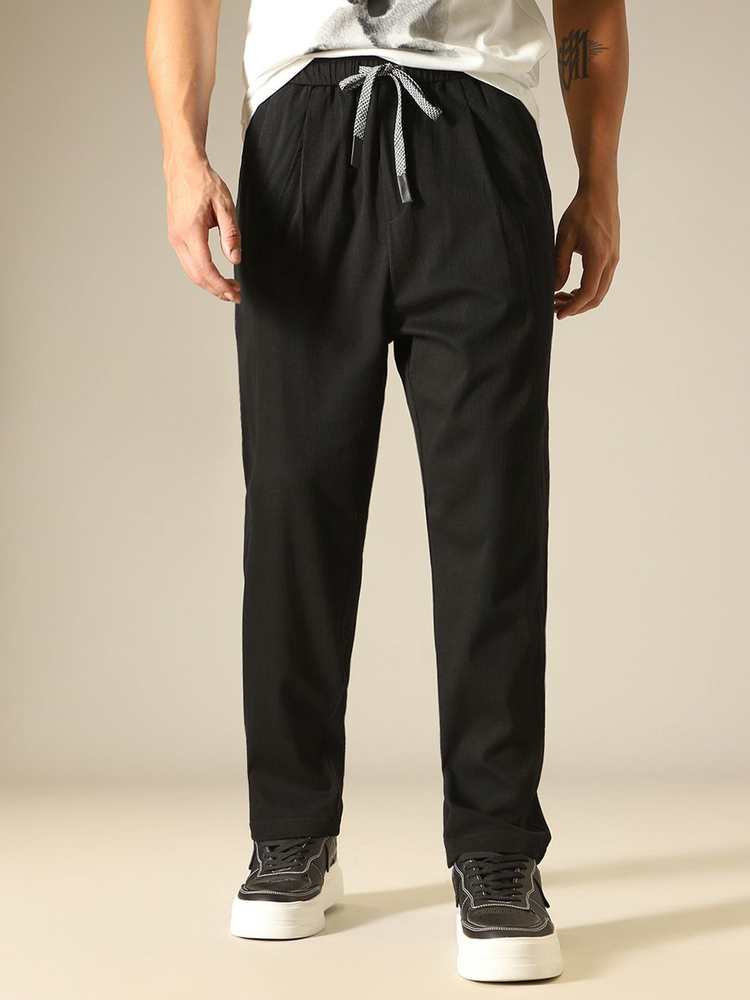 Banana Club Men Relaxed Pleated Black Rexaled Fit  Trousers