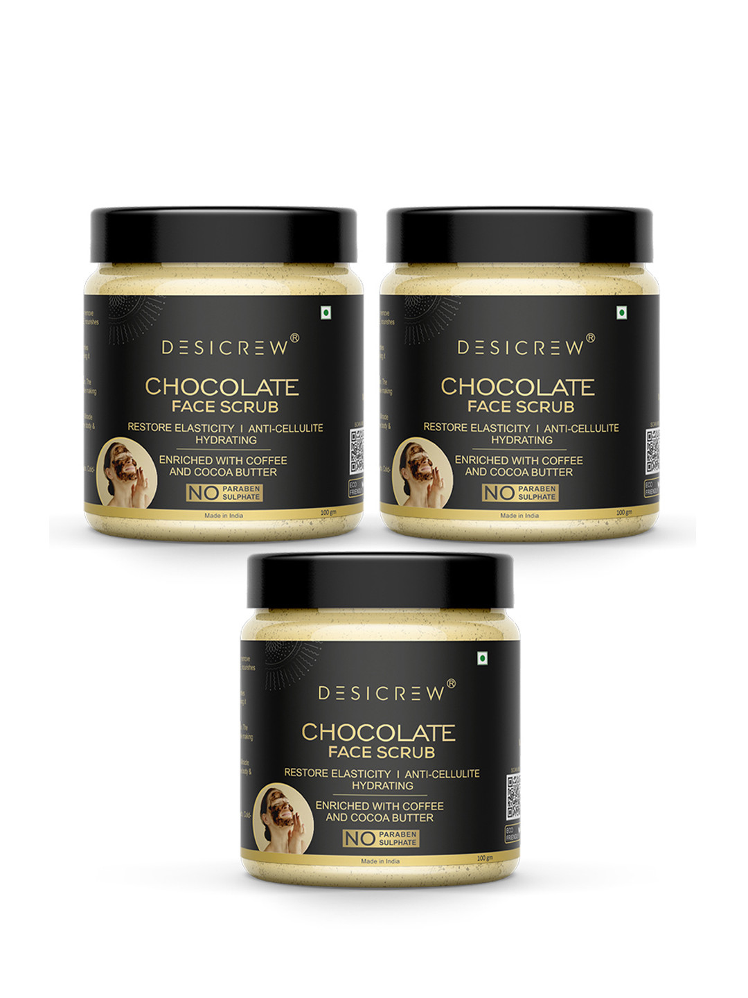 Desi Crew Set Of 3 Chocolate Face Scrub- 100g Each
