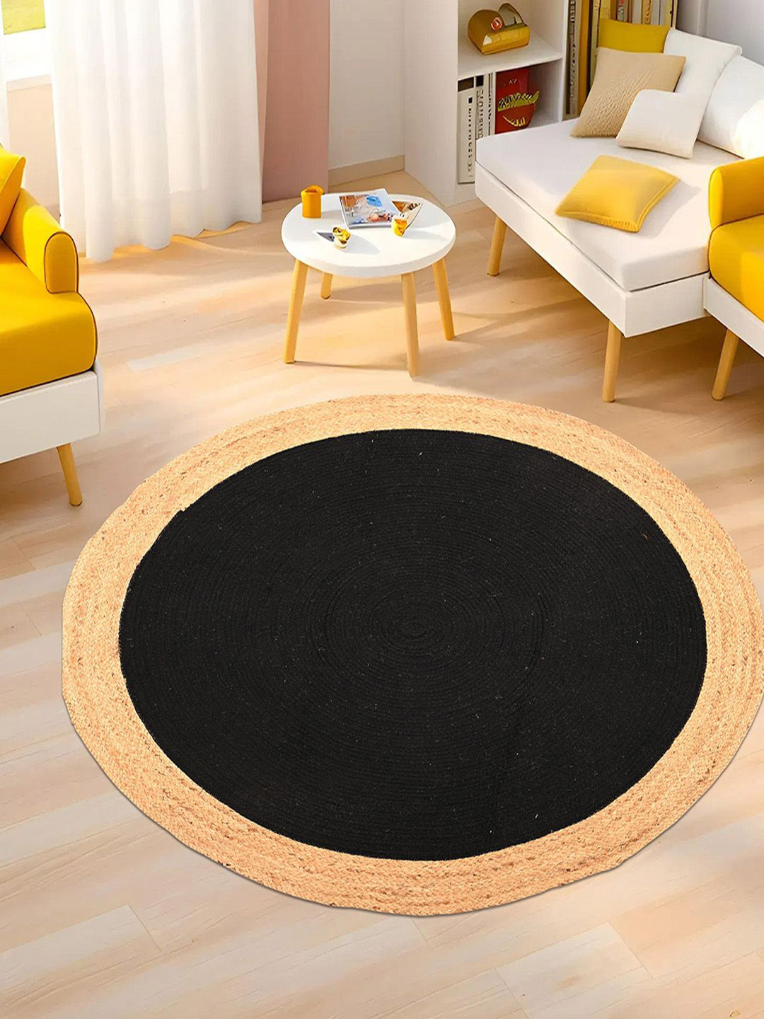 Kuber Industries Beige & Black Rounded Jute Carpet