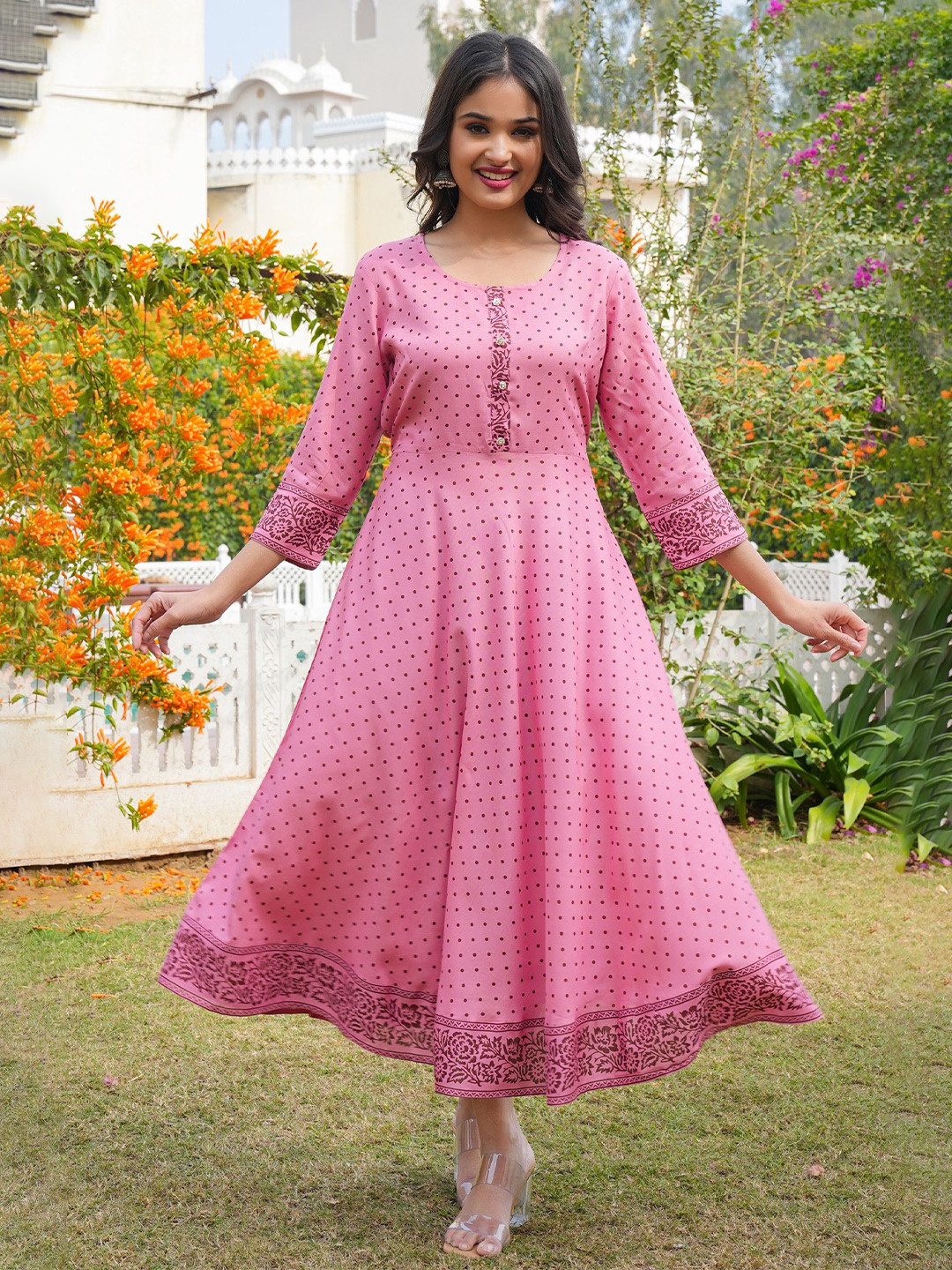 MF Hayat Women Polka Dot Printed Anarkali Kurta