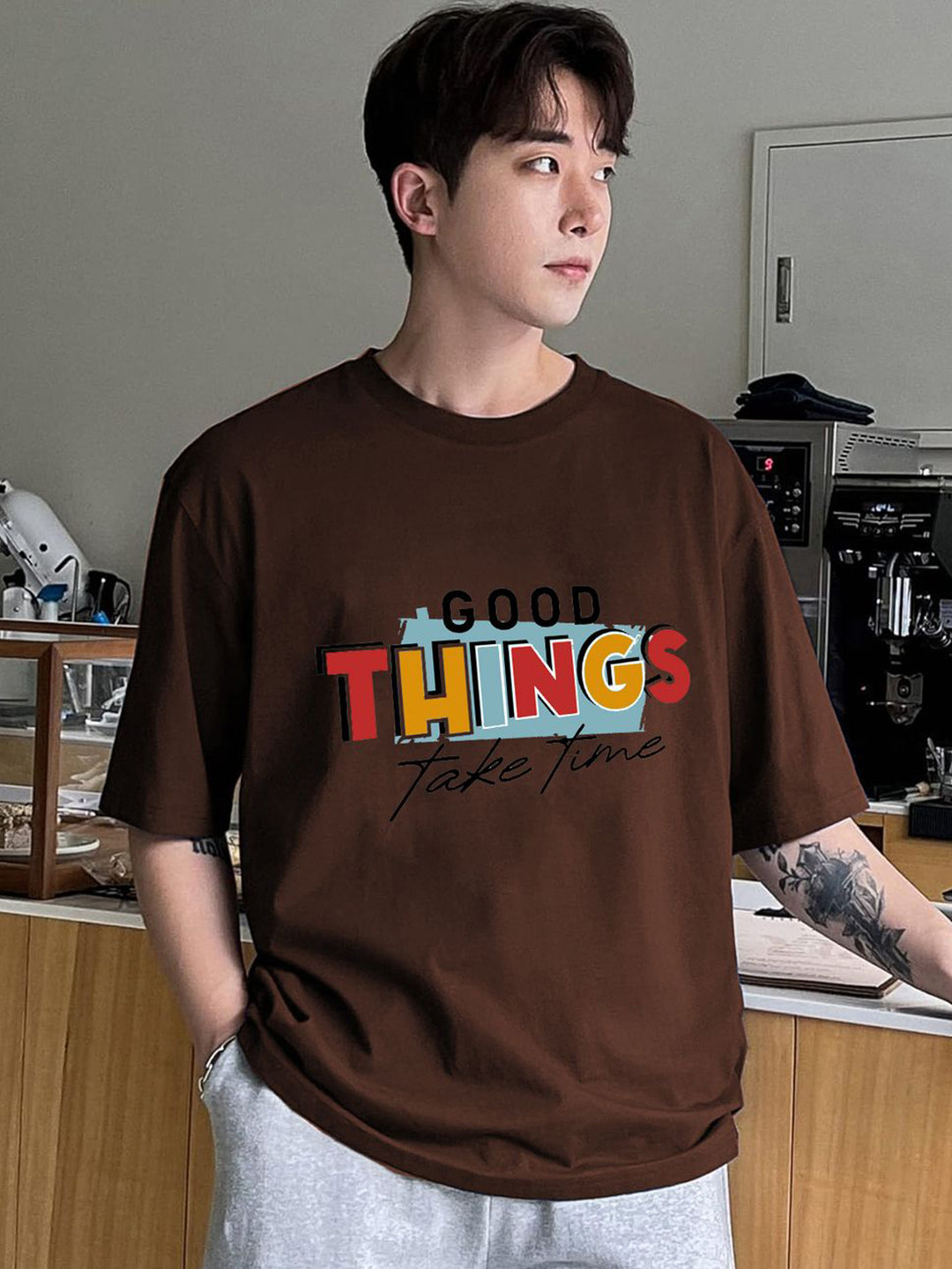 Genzy Men Typography Printed Drop-Shoulder Sleeves Cotton T-shirt
