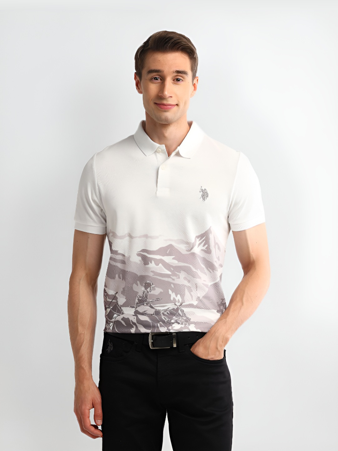 U.S. Polo Assn. Denim Co. Men Graphic Printed Polo Collar Slim Fit T-shirt