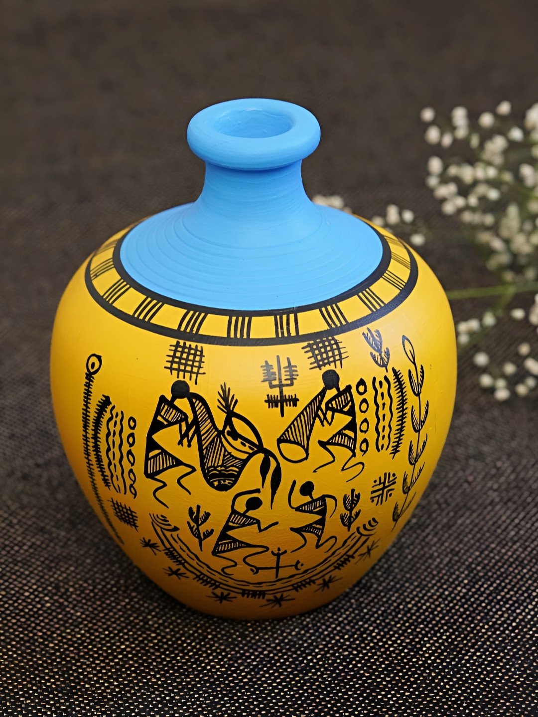 Freakway Yellow Terracotta Natural Living Room Medium Showpiece - 5.9 Inches