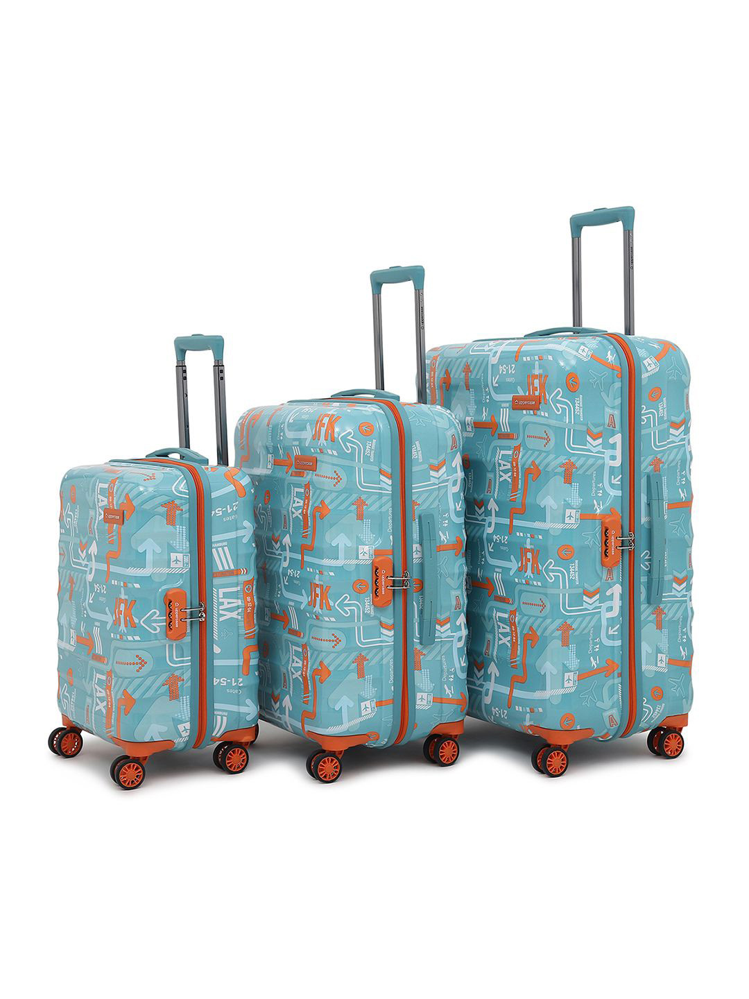 uppercase Unisex Set Of 3 Printed Hard-Sided Large, Medium & Cabin Trolley Bags