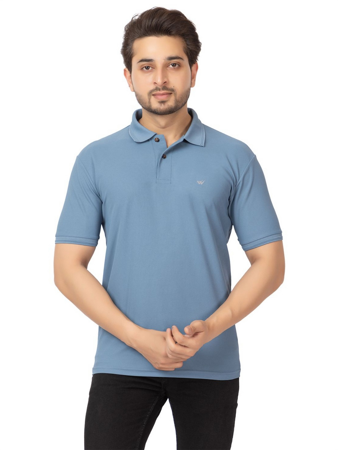 WILD COPS Men Solid Polo Collar Relaxed Fit T-shirt