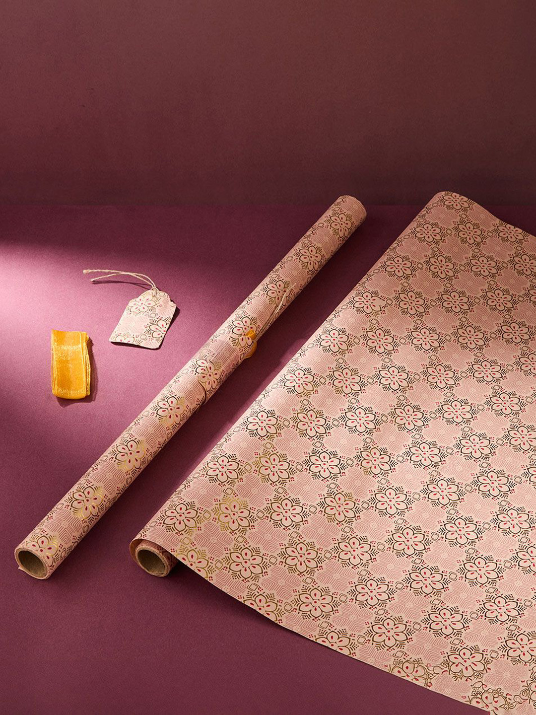 Fabindia Pink & Gold Toned 2 Pcs Printed Wrapping Sheet
