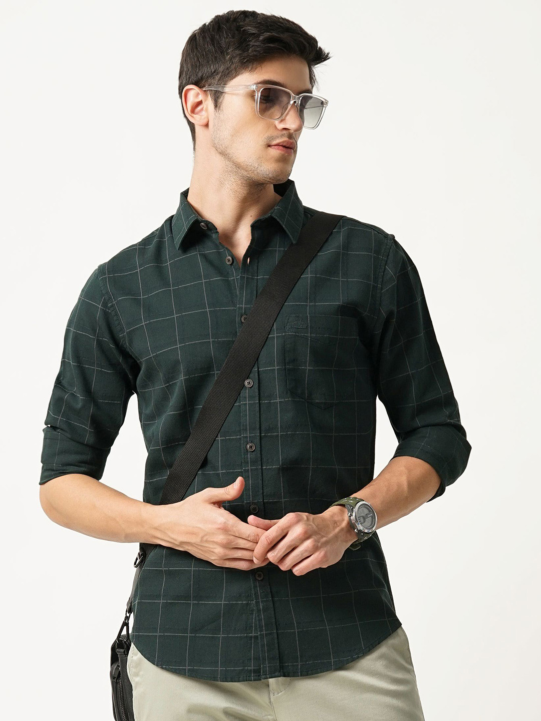 British Club Men Cotton Classic Slim Fit Tartan Checks Opaque Checked Casual Shirt