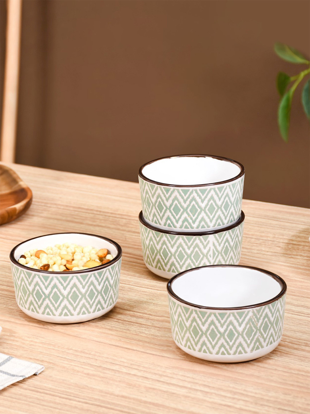 Nestasia Green & White 4 Pieces Ceramic Bowl 200ml each