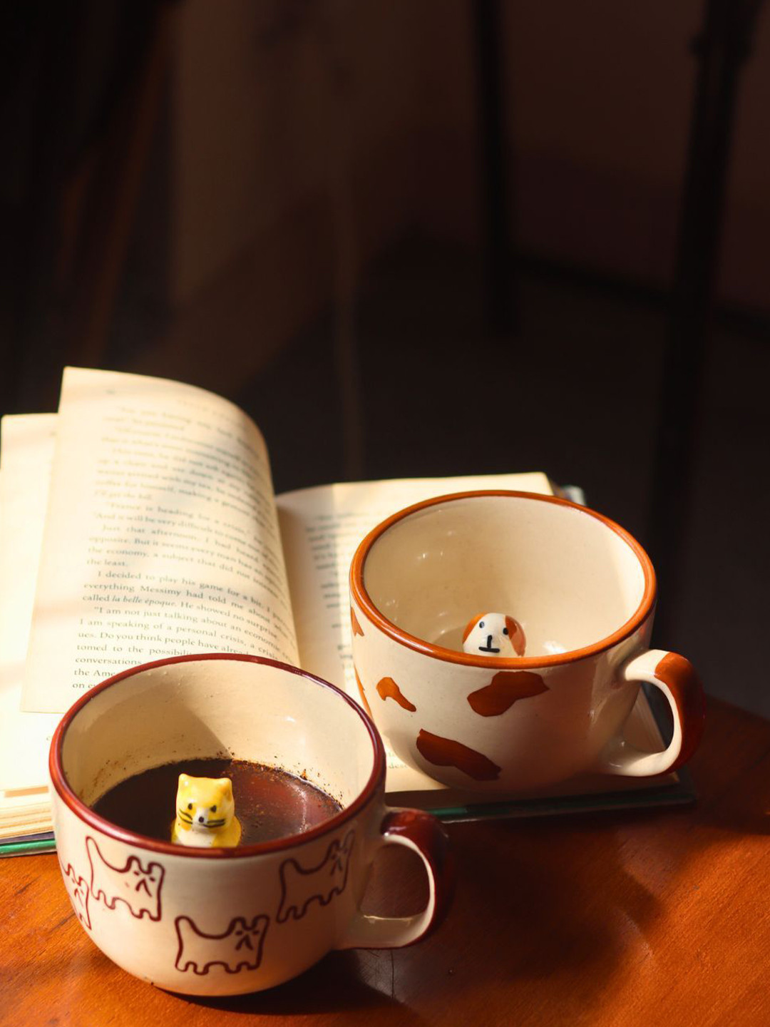 WEAVING HOMES Royal Cream Conversational Ceramic Microwave Safe 2 Piece Mugs-220ml