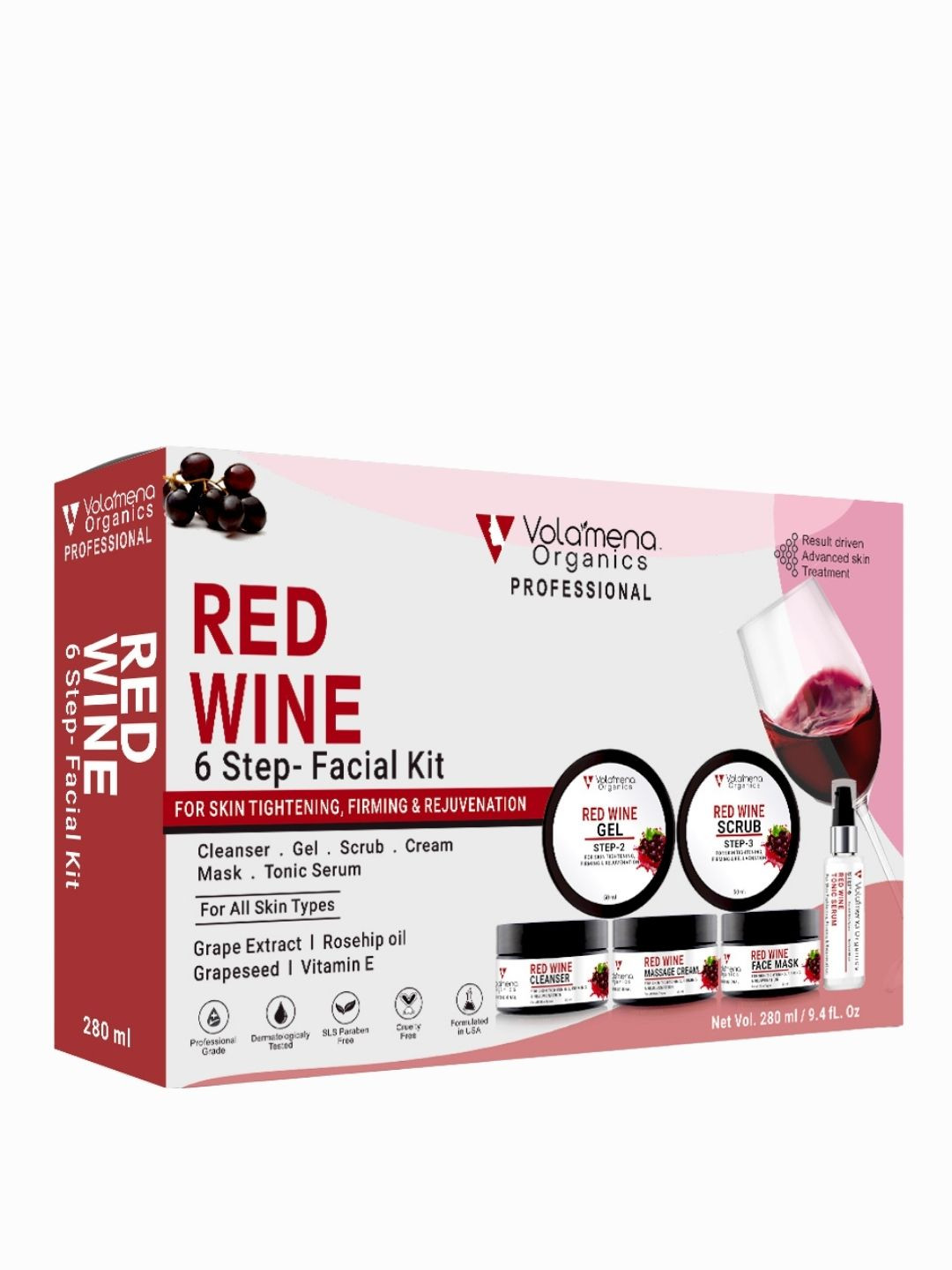 Volamena 6 Step Organics Red Wine Facial Kit- 280ml