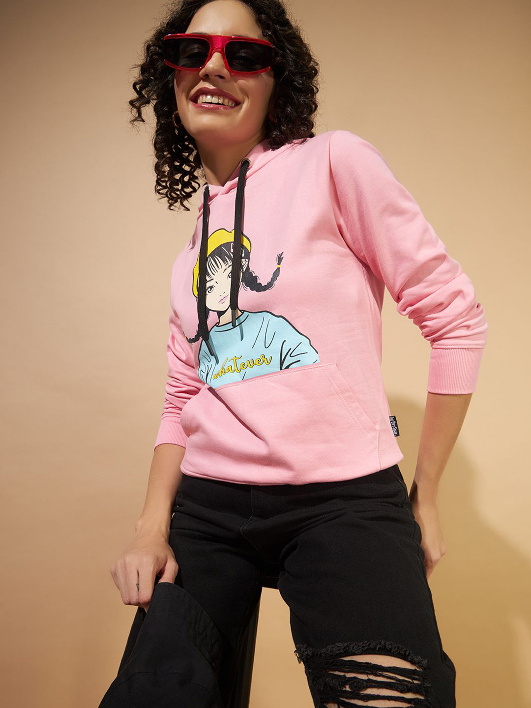 The Dry State Women Graphic Printed Hood Cotton Pullover Sweatshirt