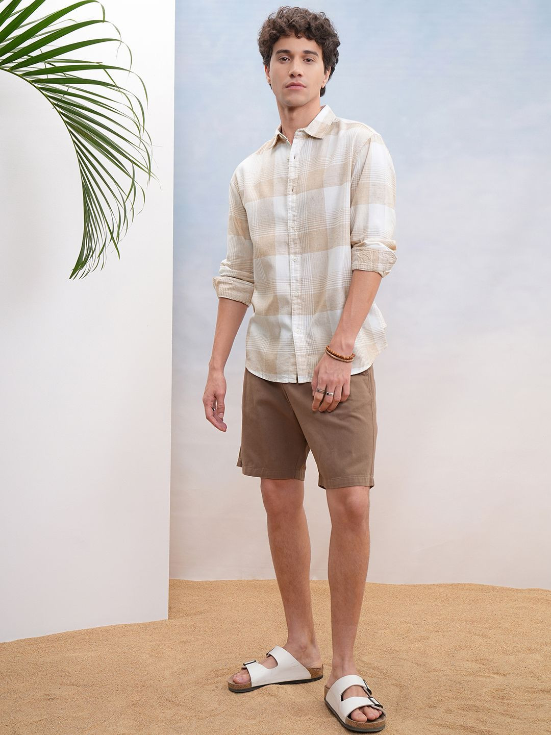 HIGHLANDER Men Natural Yarn Checked Relaxed Shirt