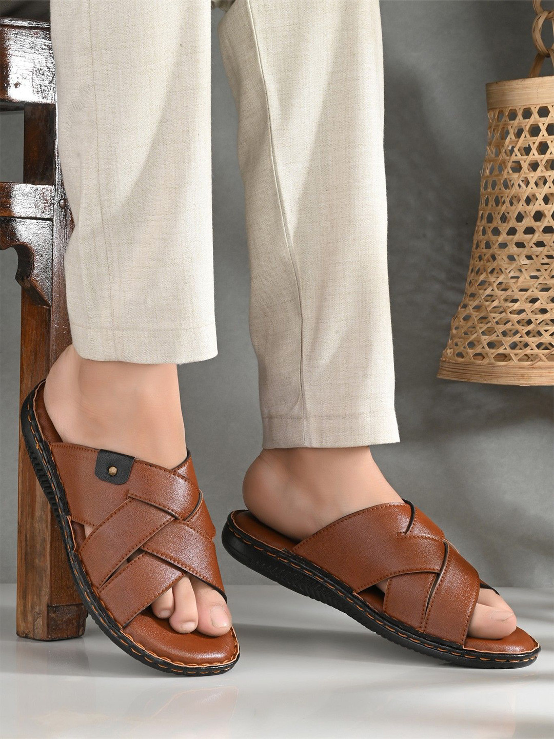 Rising Wolf Men Leather Comfort Sandals