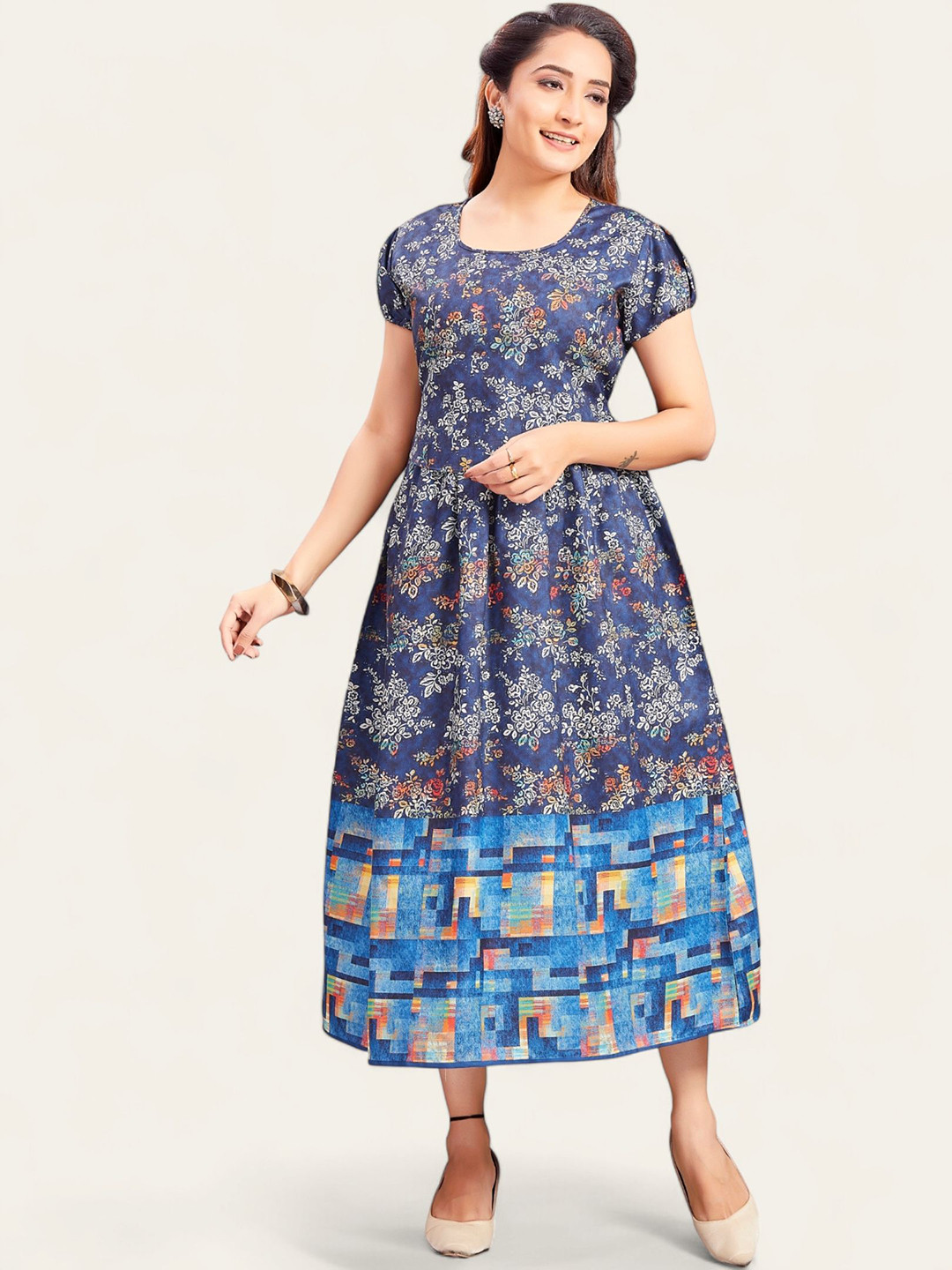 RITIJYA Women Floral Print Maternity Fit & Flare Maxi Dress