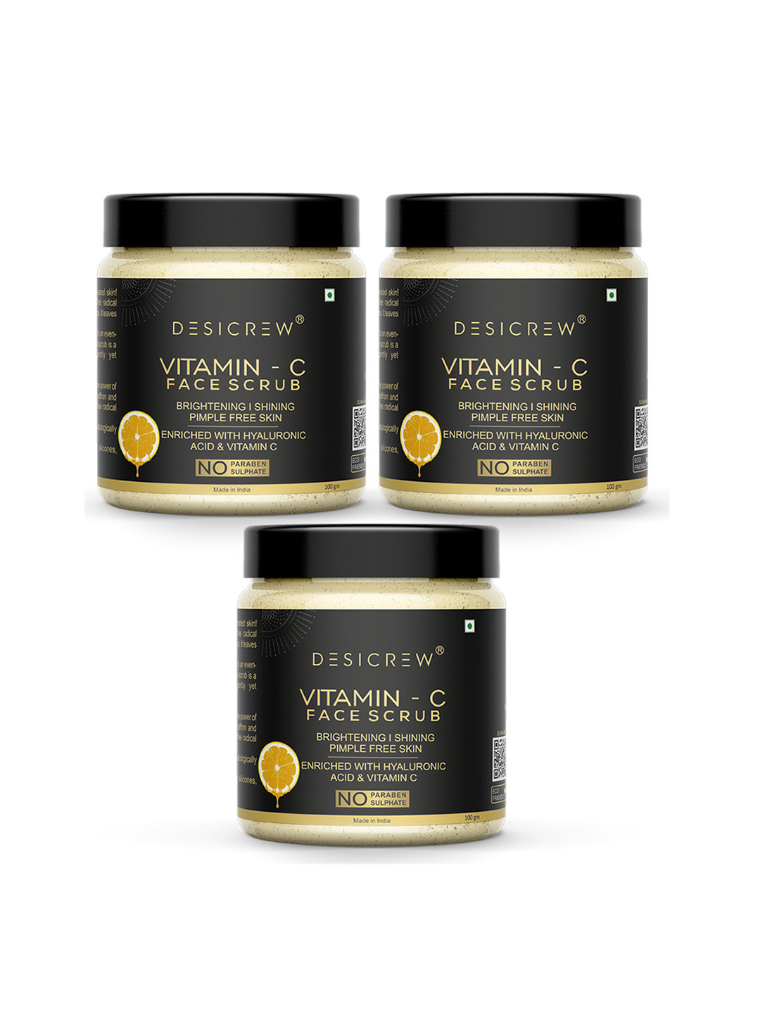 Desi Crew Set Of 3 Vitamin C Face Scrub With Hyaluronic Acid -100g Each