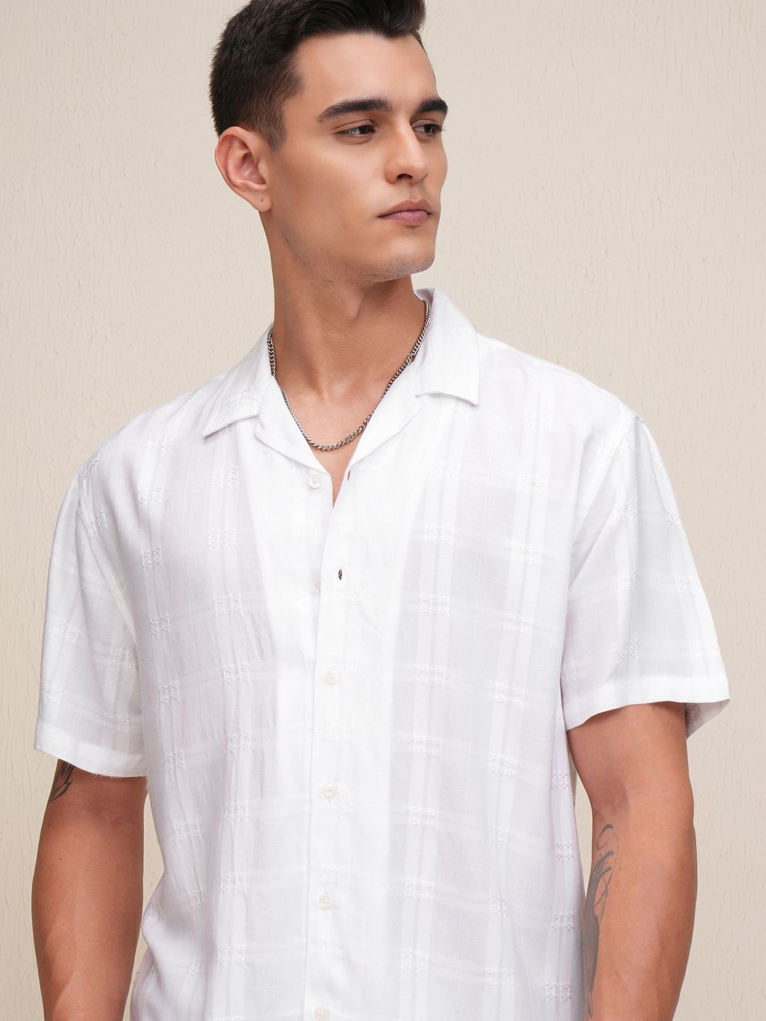 HIGHLANDER Men Butta Dobby Cuban Collar Relaxed Shirt