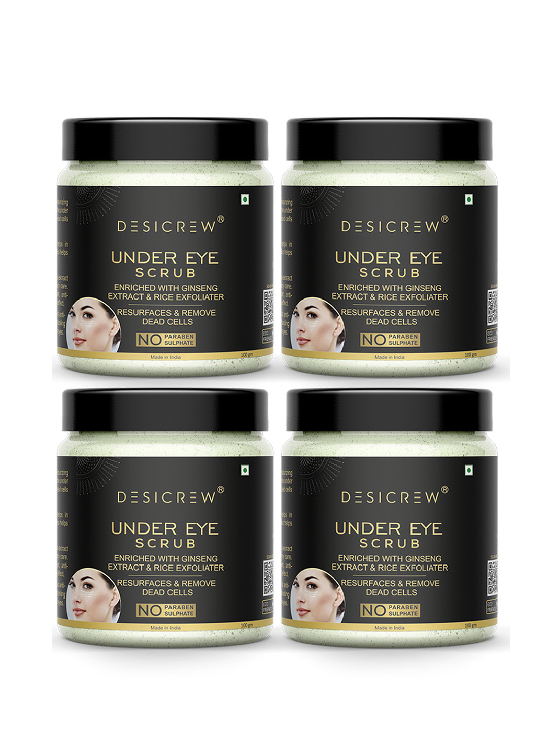 Desi Crew Set Of 4 Under Eye Scrub With Ginseng Extract - 100 g Each