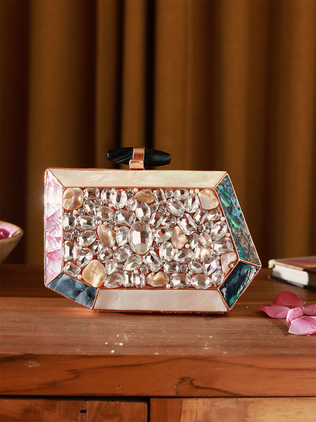 THE TAN CLAN Hannah Embellished Mother of Pearl Box Clutch