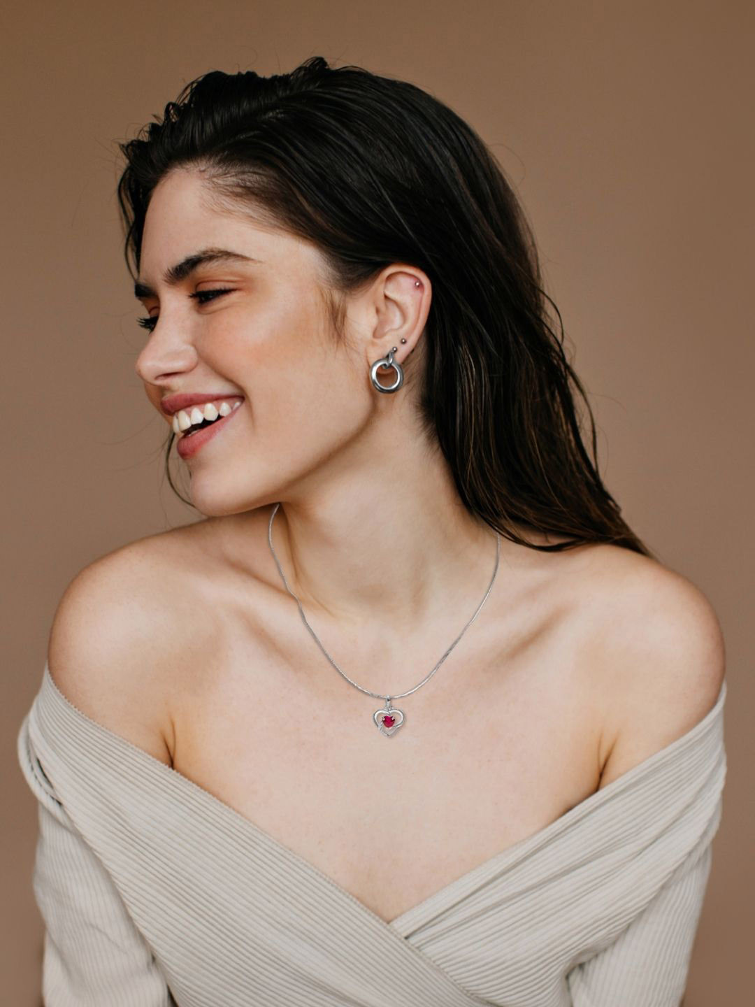HighSpark 92.5 Silver Solitaire Heart Shaped Pendants with Chains