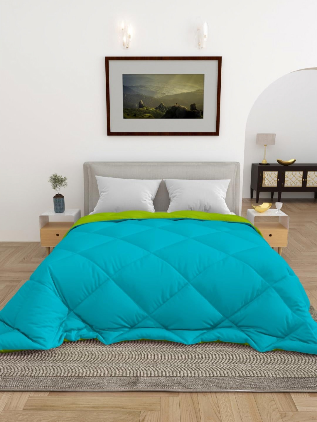 CHICERY Blue & Green Heavy Winter 300 GSM Single Bed Reversible Comforter