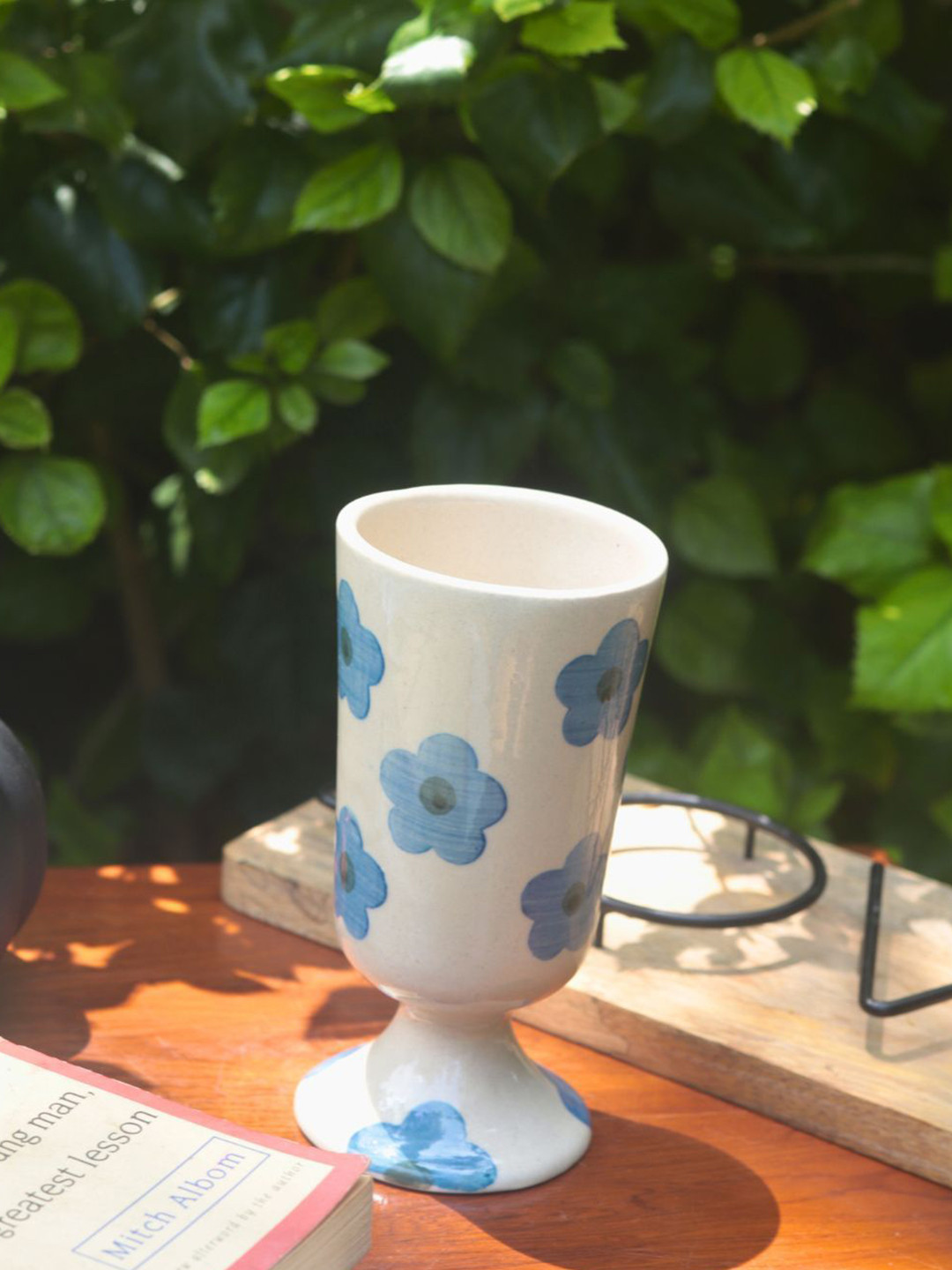 WEAVING HOMES White & Blue Printed Ceramic Wine Glass 230 ml