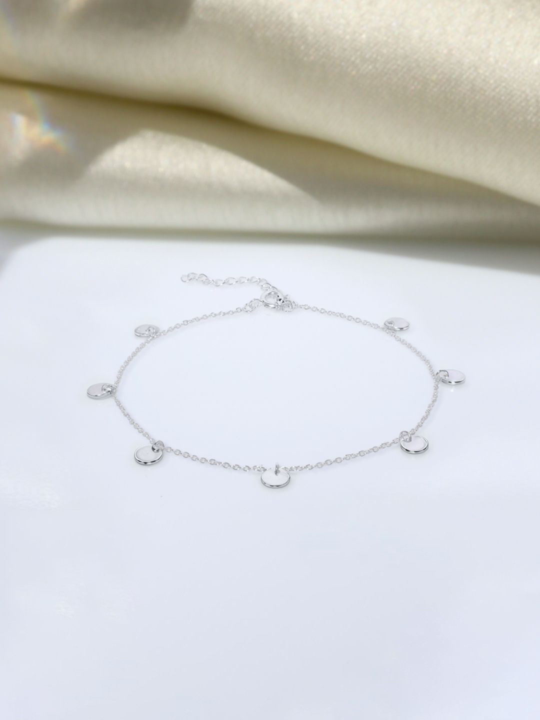HighSpark 925 Sterling Silver Tiny Round Circle Charm Anklet
