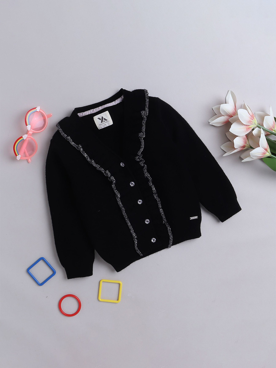 Yellow Apple Girls Button Detailed Cardigan