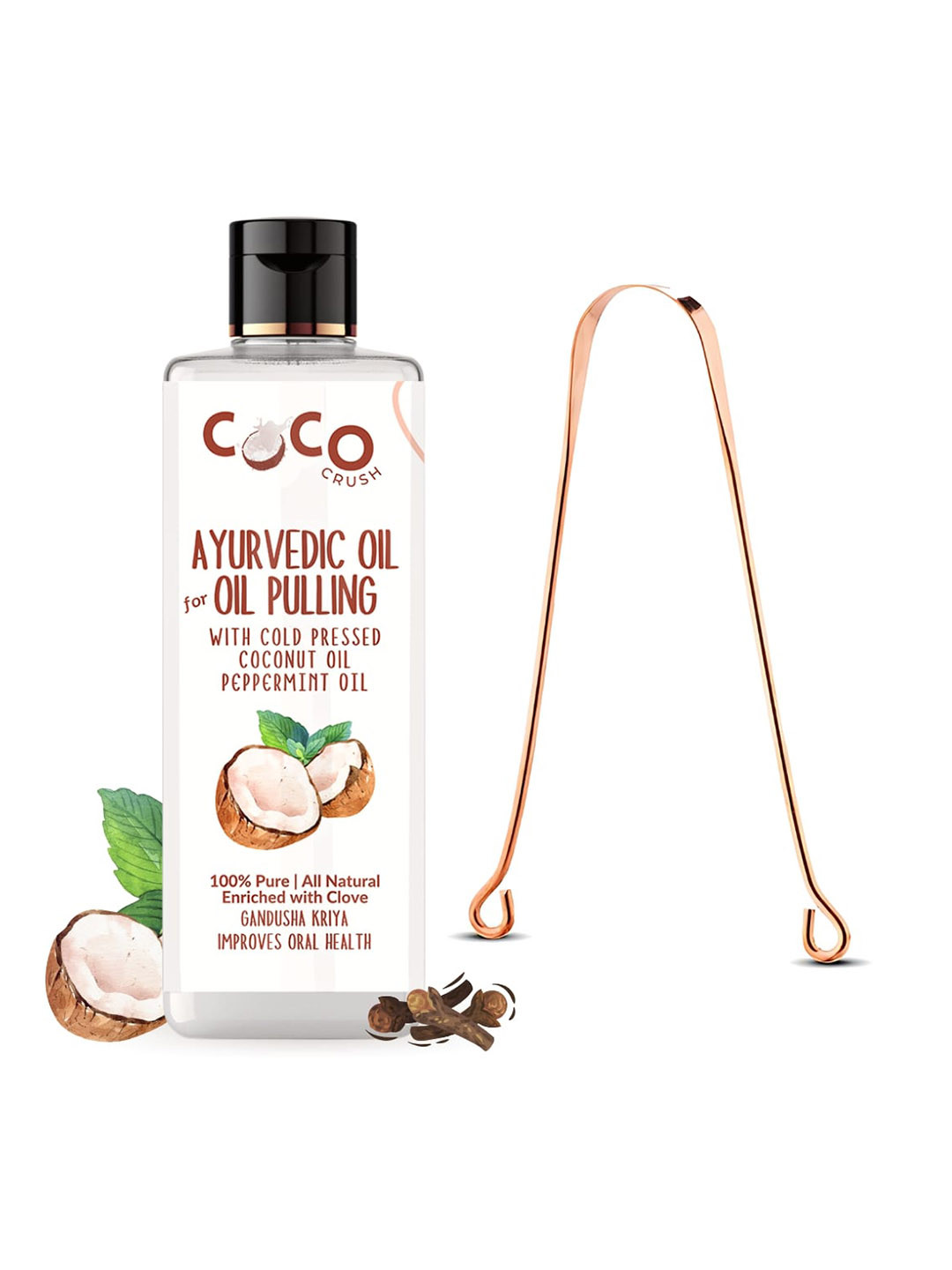 Coco Crush Ayurvedic Virgin Coconut Oil For Oil Pulling With Tongue Cleaner-100ml
