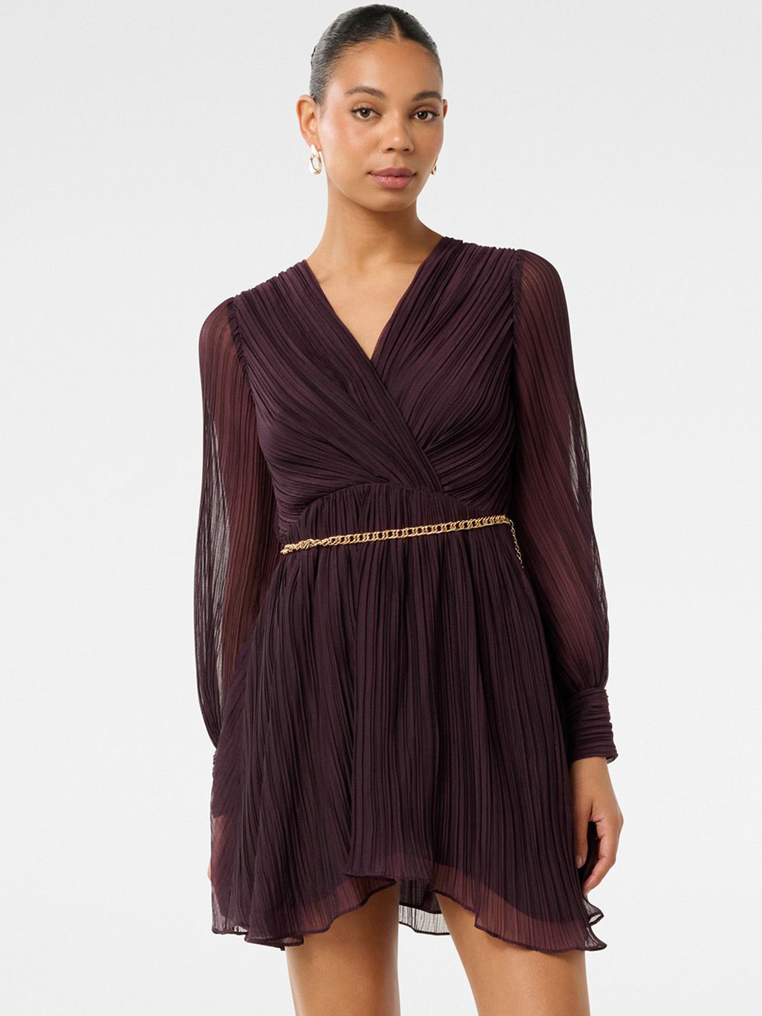 Forever New Women Solid Fit & Flare Crinkle Mini Dress