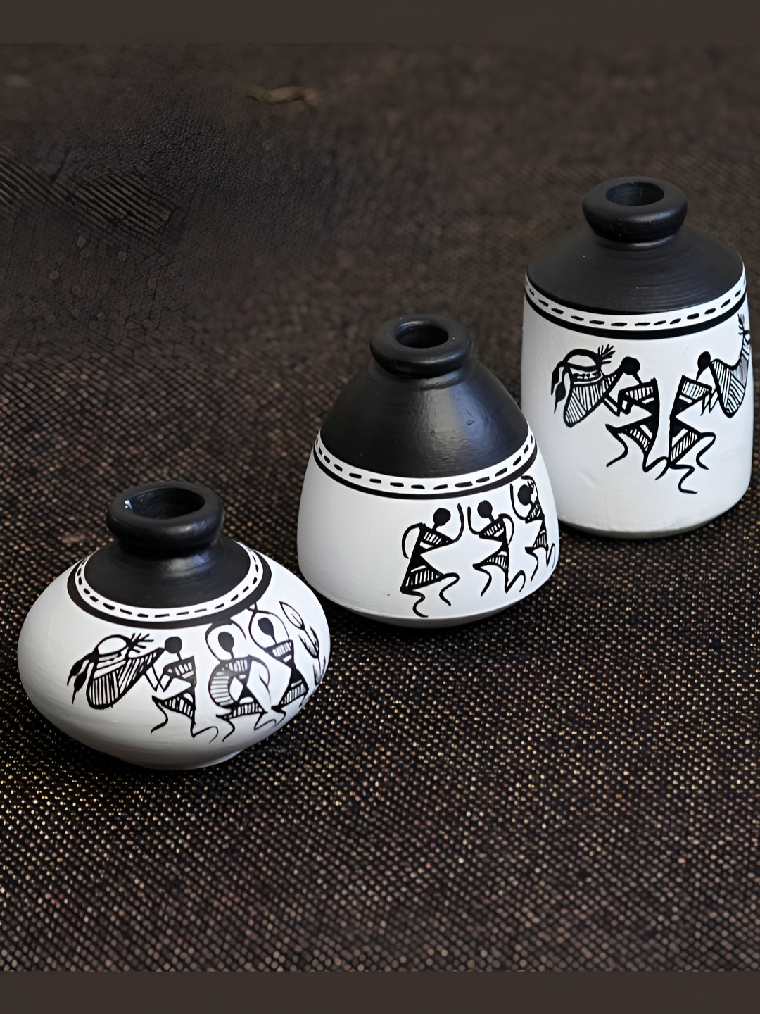 Freakway White Terracotta Glossy Living Room Set of 3 Small Showpieces - 3.2 Inches