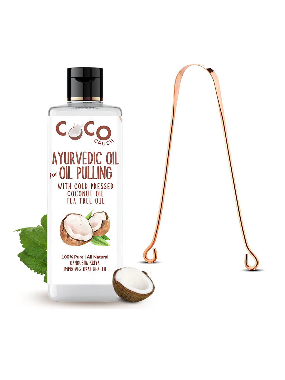 Coco Crush Ayurvedic Coconut & Tea Tree Oil For Oil Pulling With Copper Teeth Cleaner-50ml