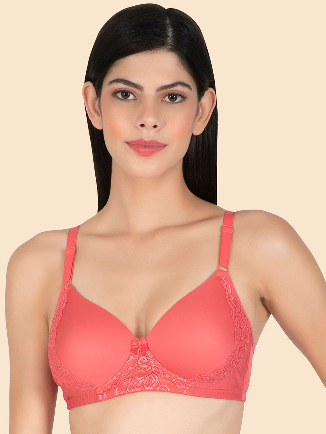 Joomie  Women's Full Coverage Lightly Padded Bridal Lace Bra Floral Nylon Lace, Pack of 1