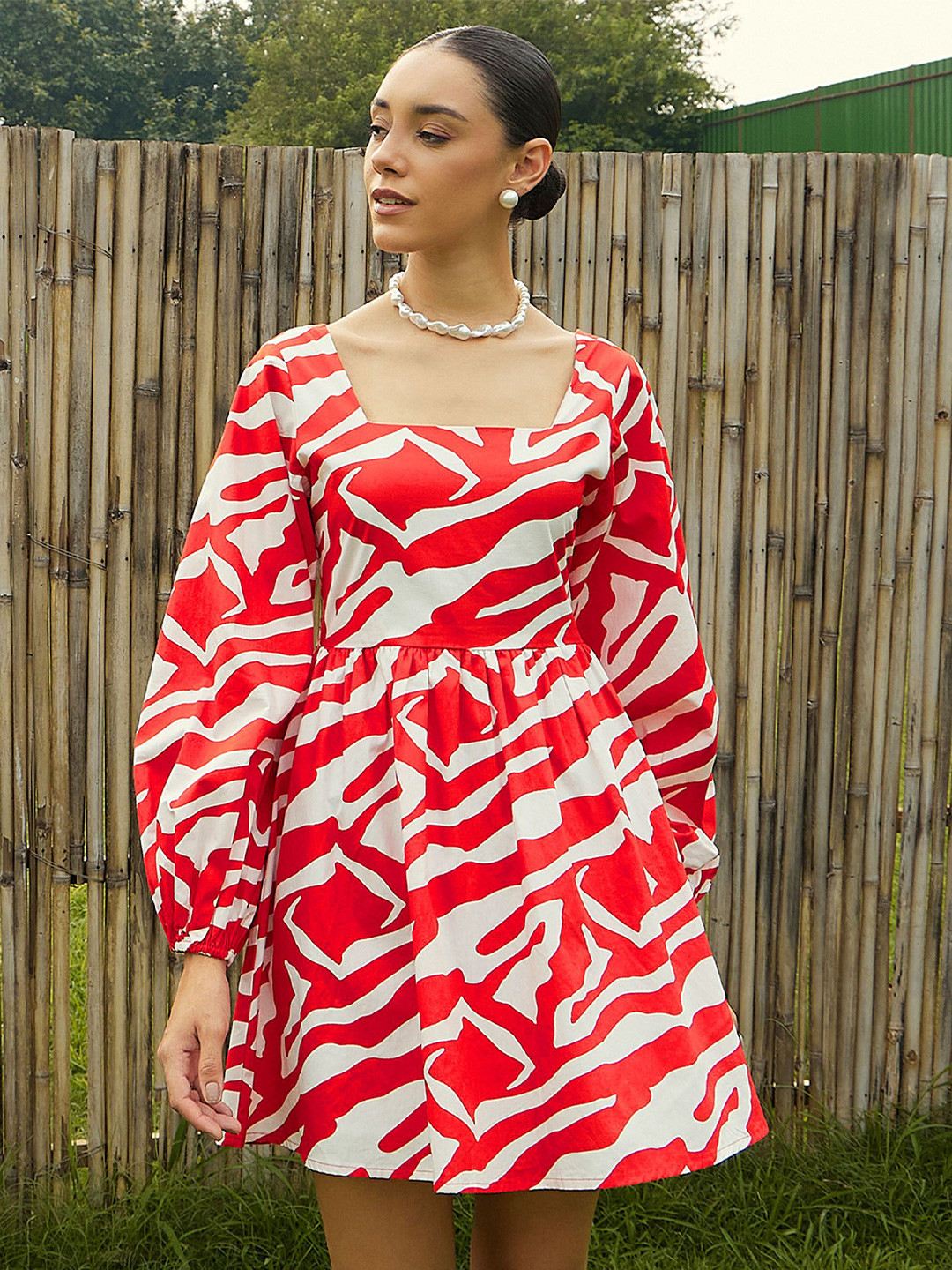 Pink Paprika by SASSAFRAS Printed Fit & Flare Dress
