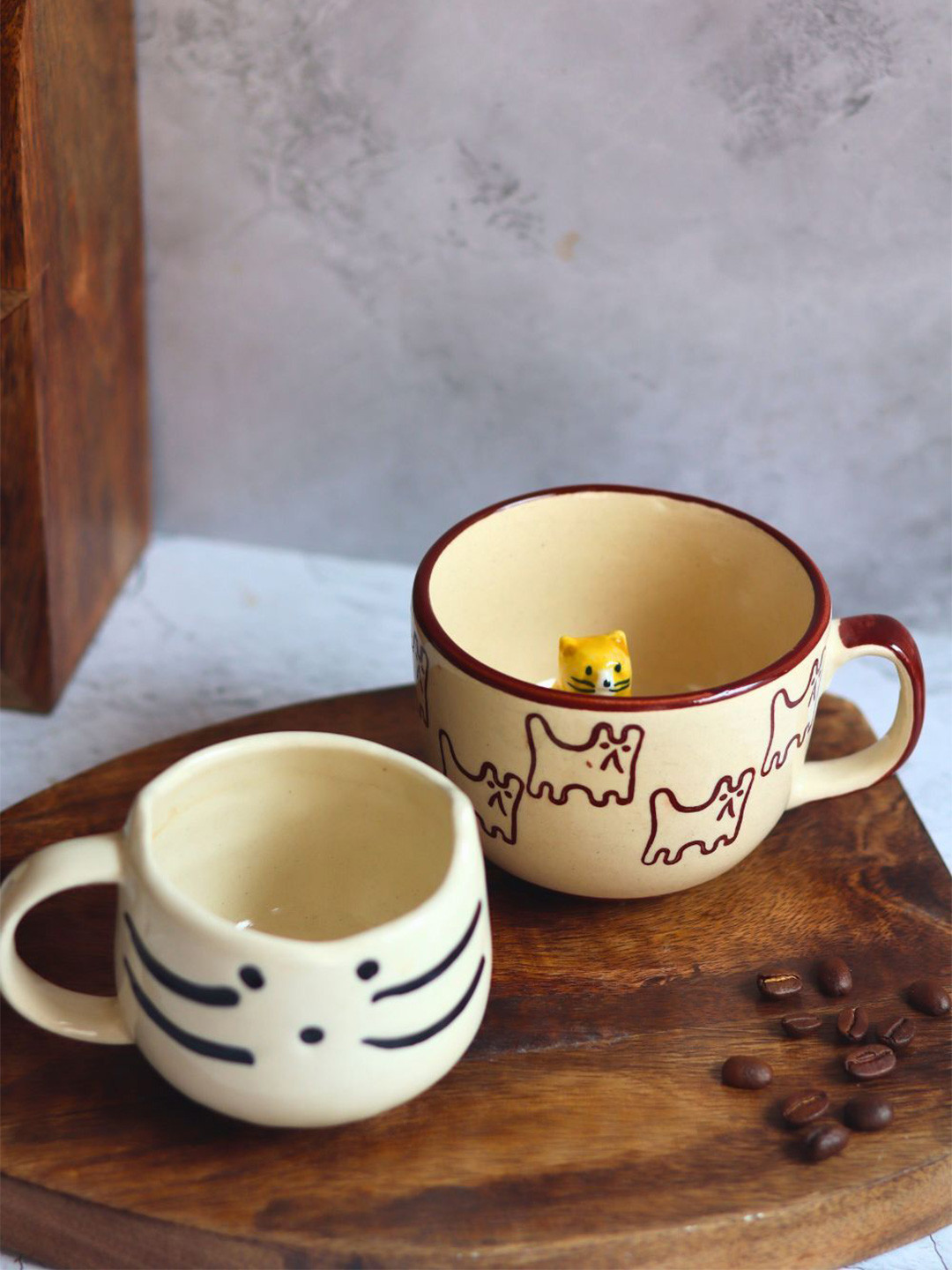 WEAVING HOMES White Animal Print Ceramic Microwave Safe 2 Piece Mug-220ml