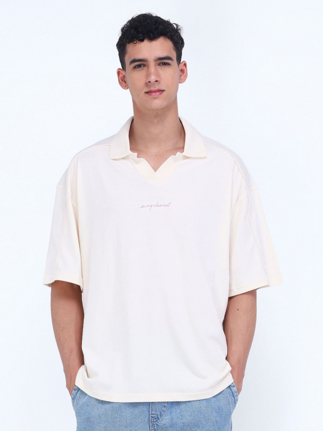 Flying Machine Men Solid Polo Collar Cotton Oversized T-shirt