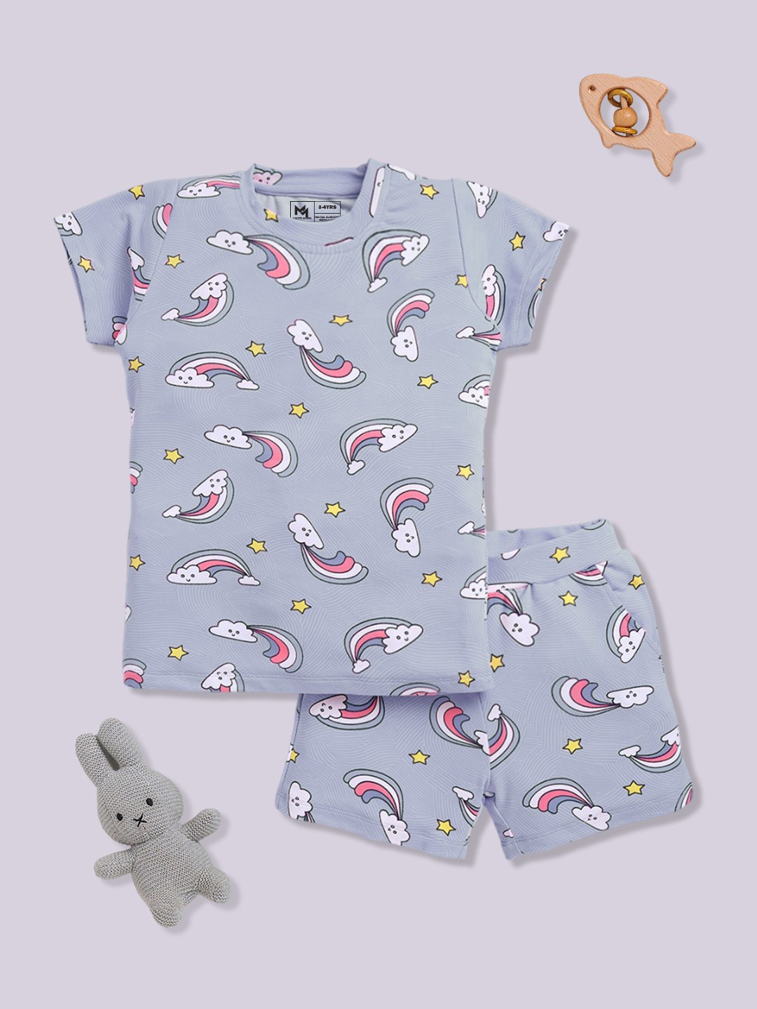 YK X Minute Mirth Girls Printed T-shirt with Shorts