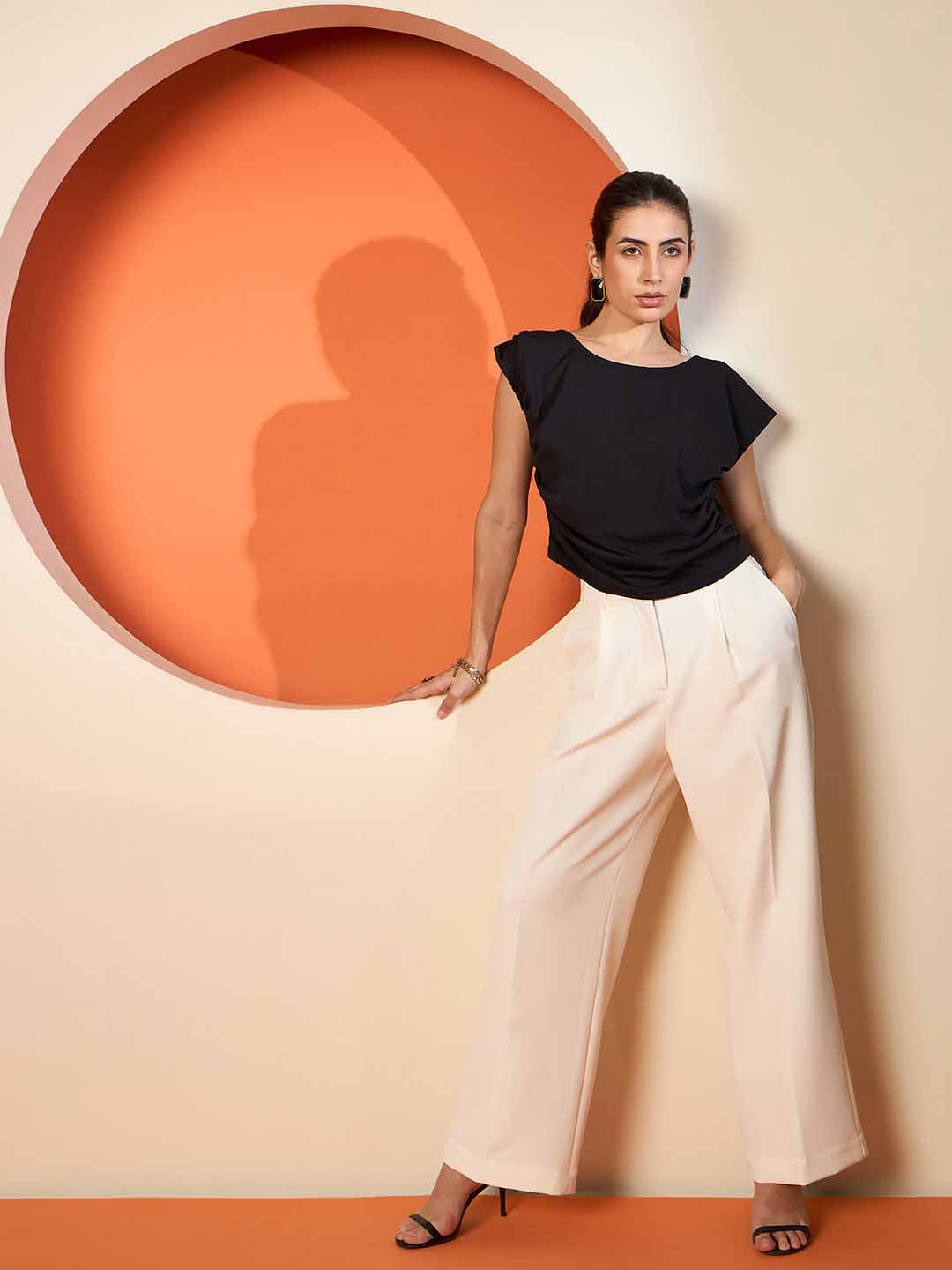 Antheaa Women Smart Straight Comfort Fit High-Rise Trousers