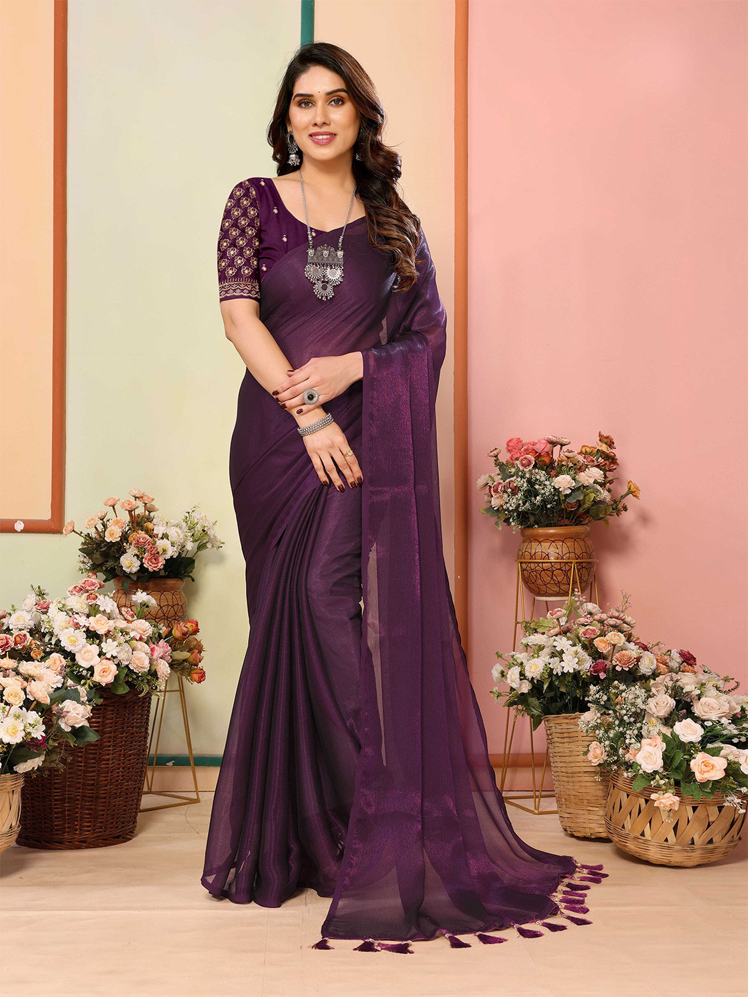 sareyavella Solid Mysore Silk Saree With Blouse Piece