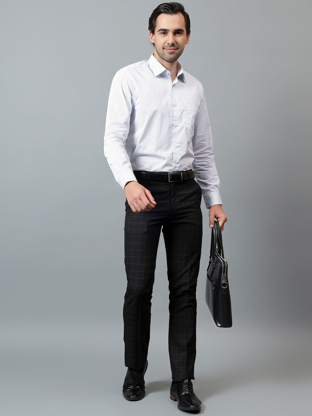 Ostermann Men Checked Non-Pleated Formal Trouser