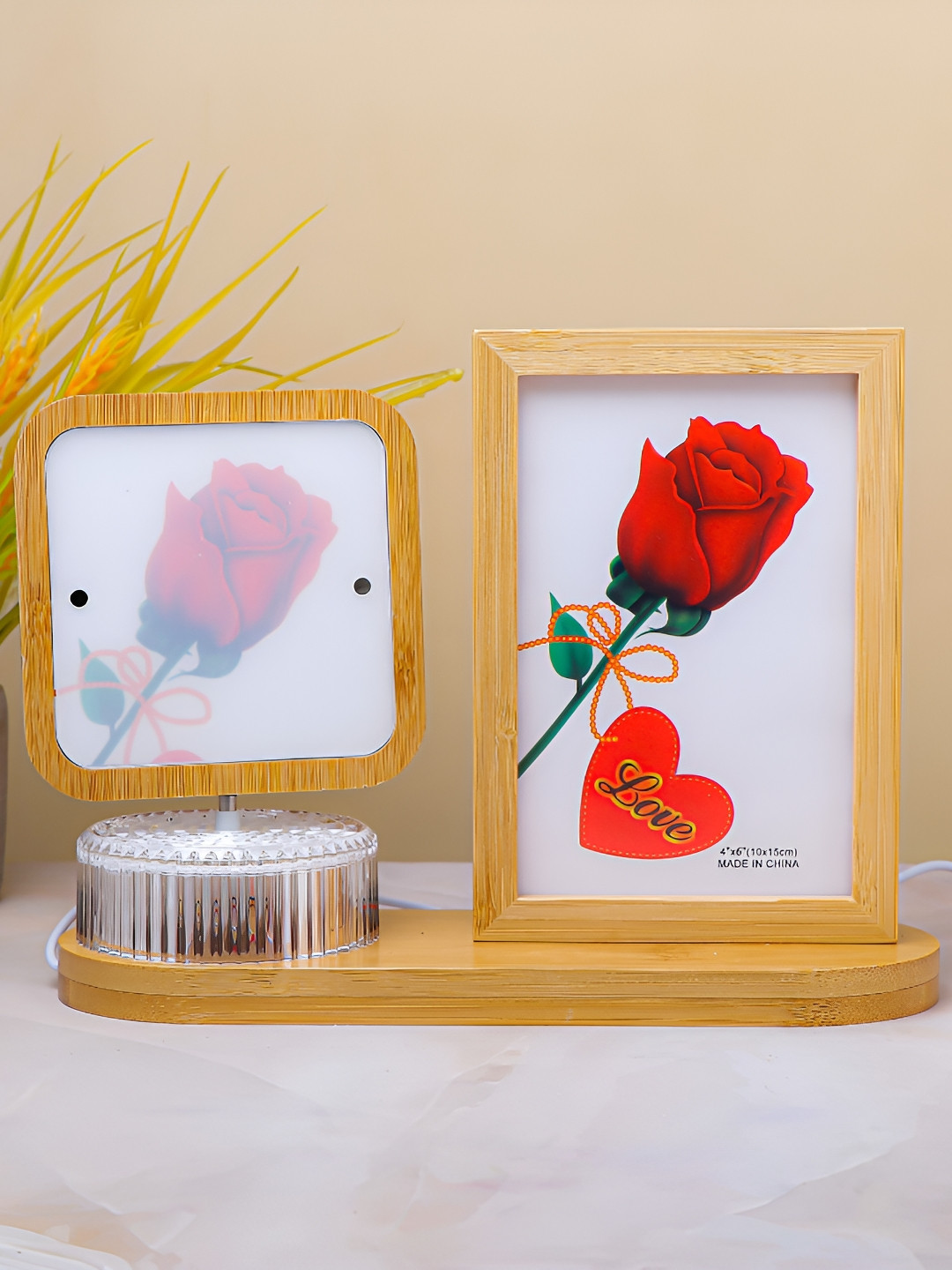 Archies Brown Wooden Square Table Photo Frame With Led Light