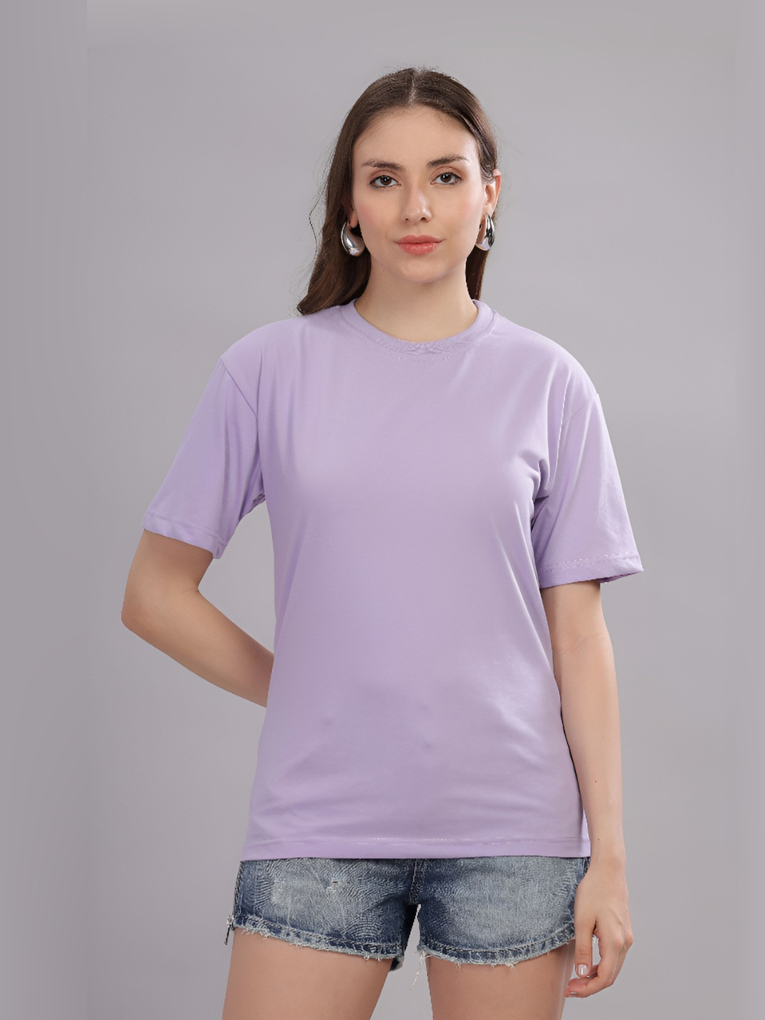 FALTU.CO Women Solid Round Neck Pure Cotton Oversized T-shirt