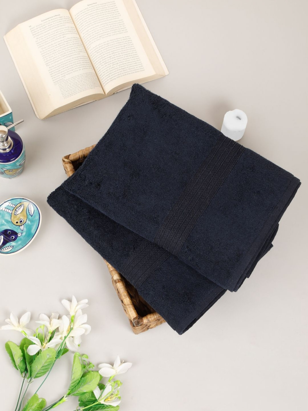 Creeva Comfort Living Navy Blue 2 Pieces Cotton 550 GSM Bath Towels