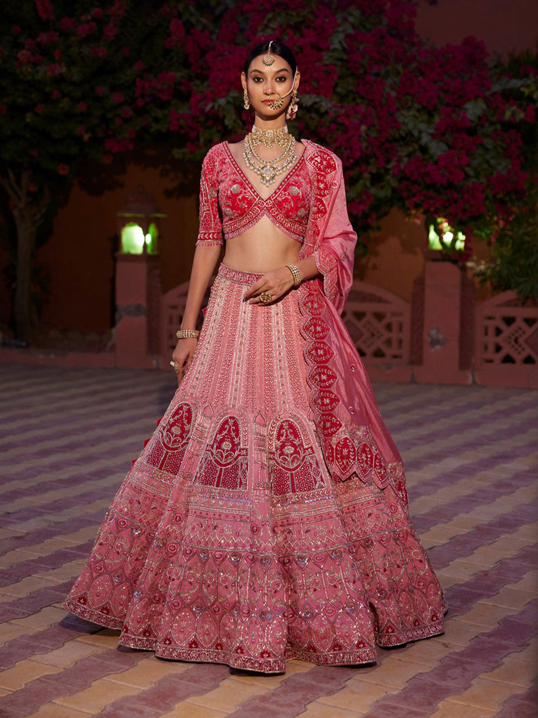 KIASA By Ronak & Shruti Embellished Satin Ready to Wear Lehenga Blouse With Dupatta