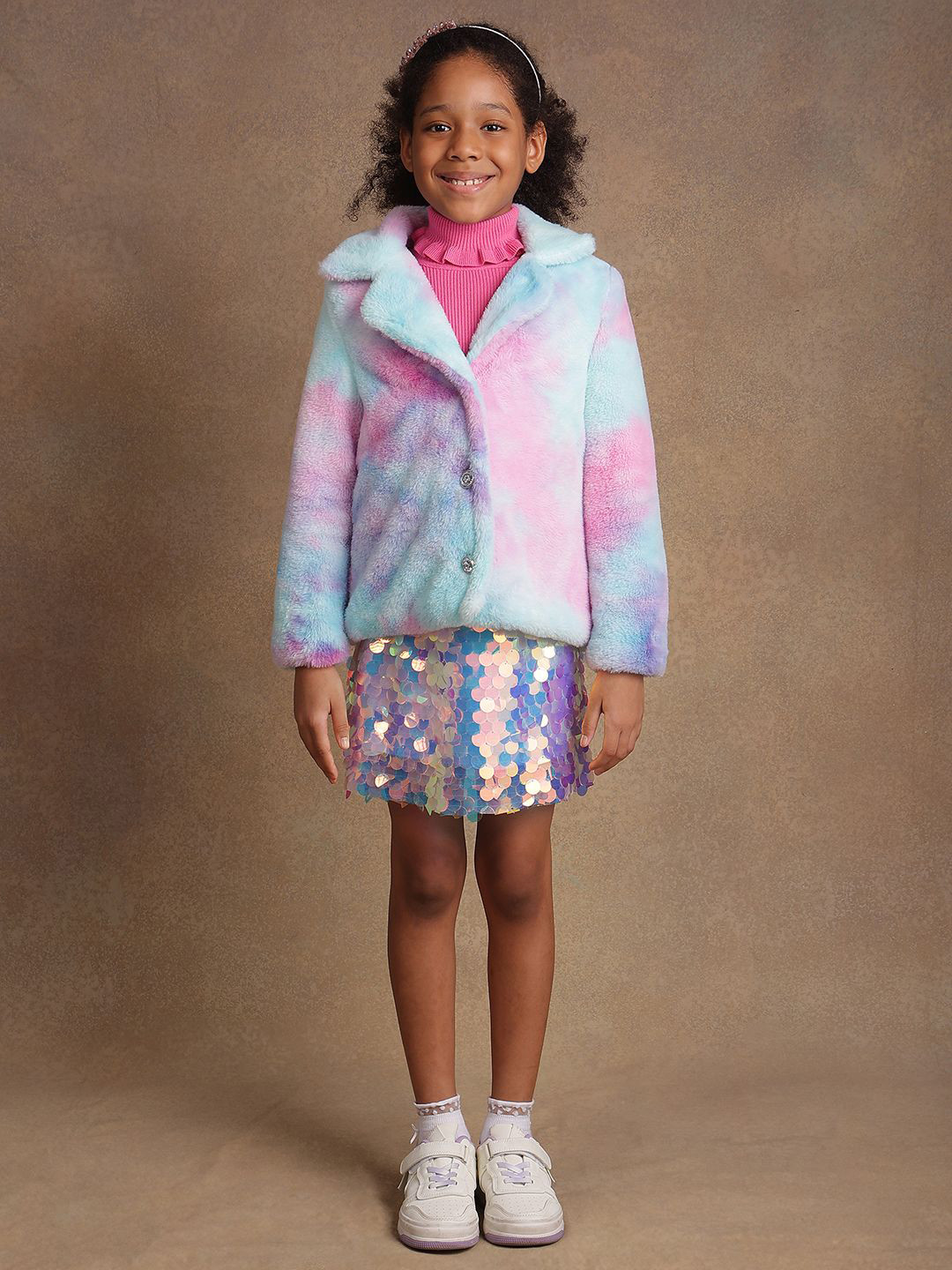 One Friday Girls Printed Single-Breasted Overcoat