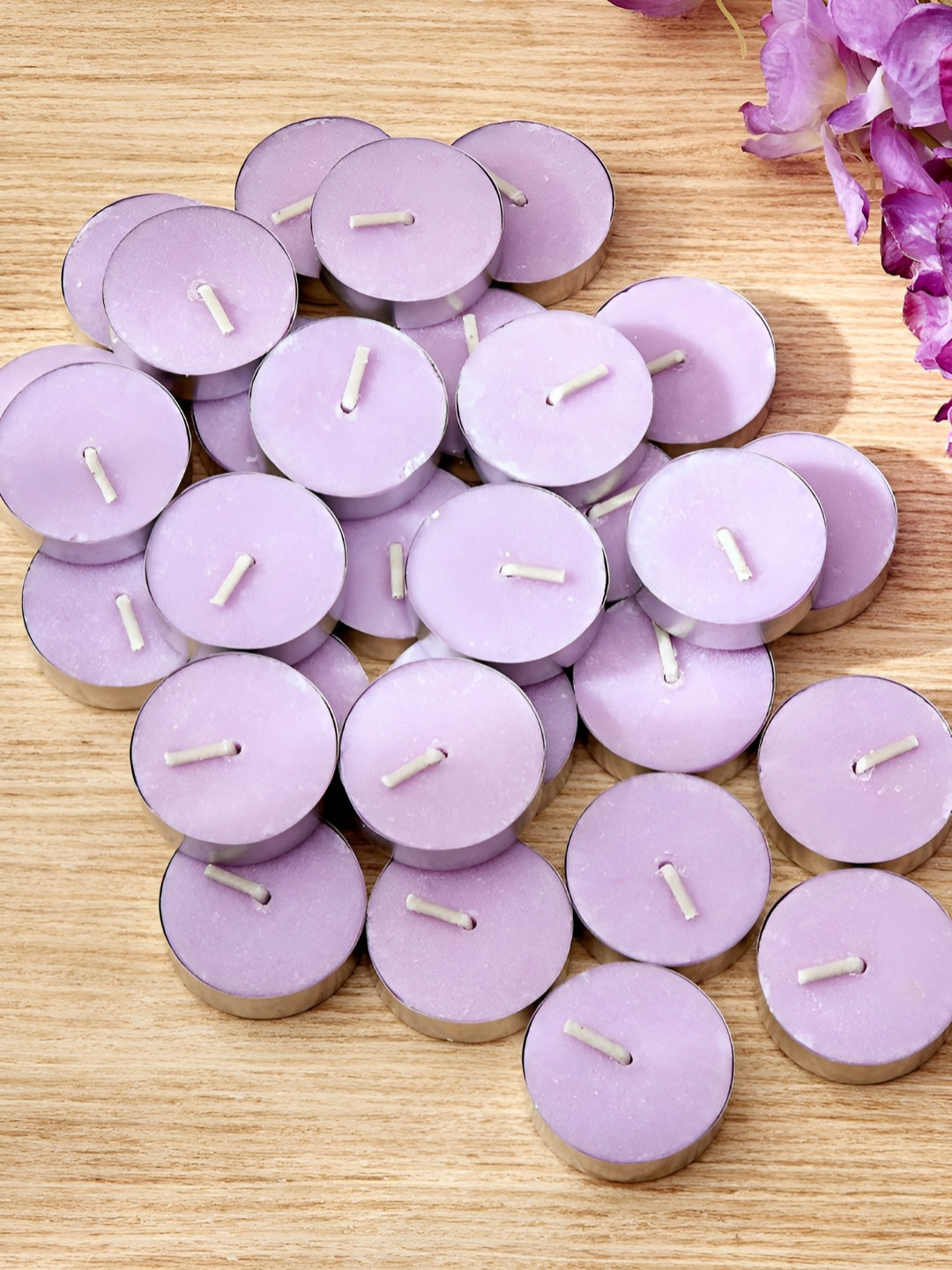 Aromatic Fables Blended Wax 50Pcs 1 Wick Lavender Solid Round Regular Tea Light Candles