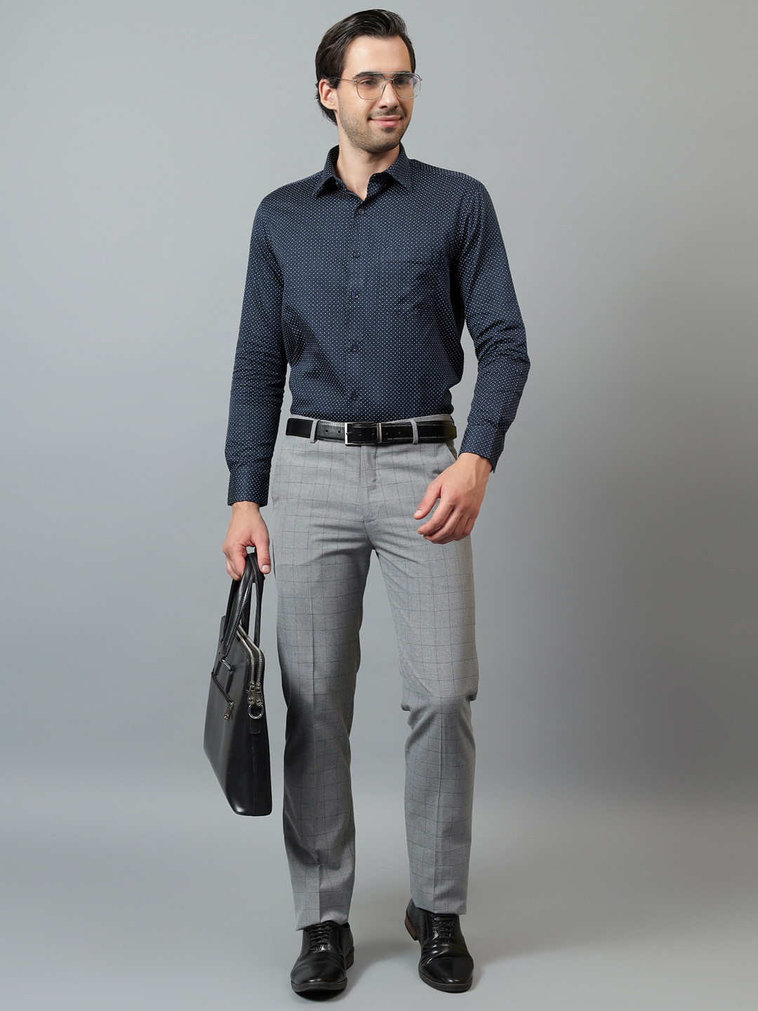 Ostermann Men Checked Non-Pleated Formal Trouser