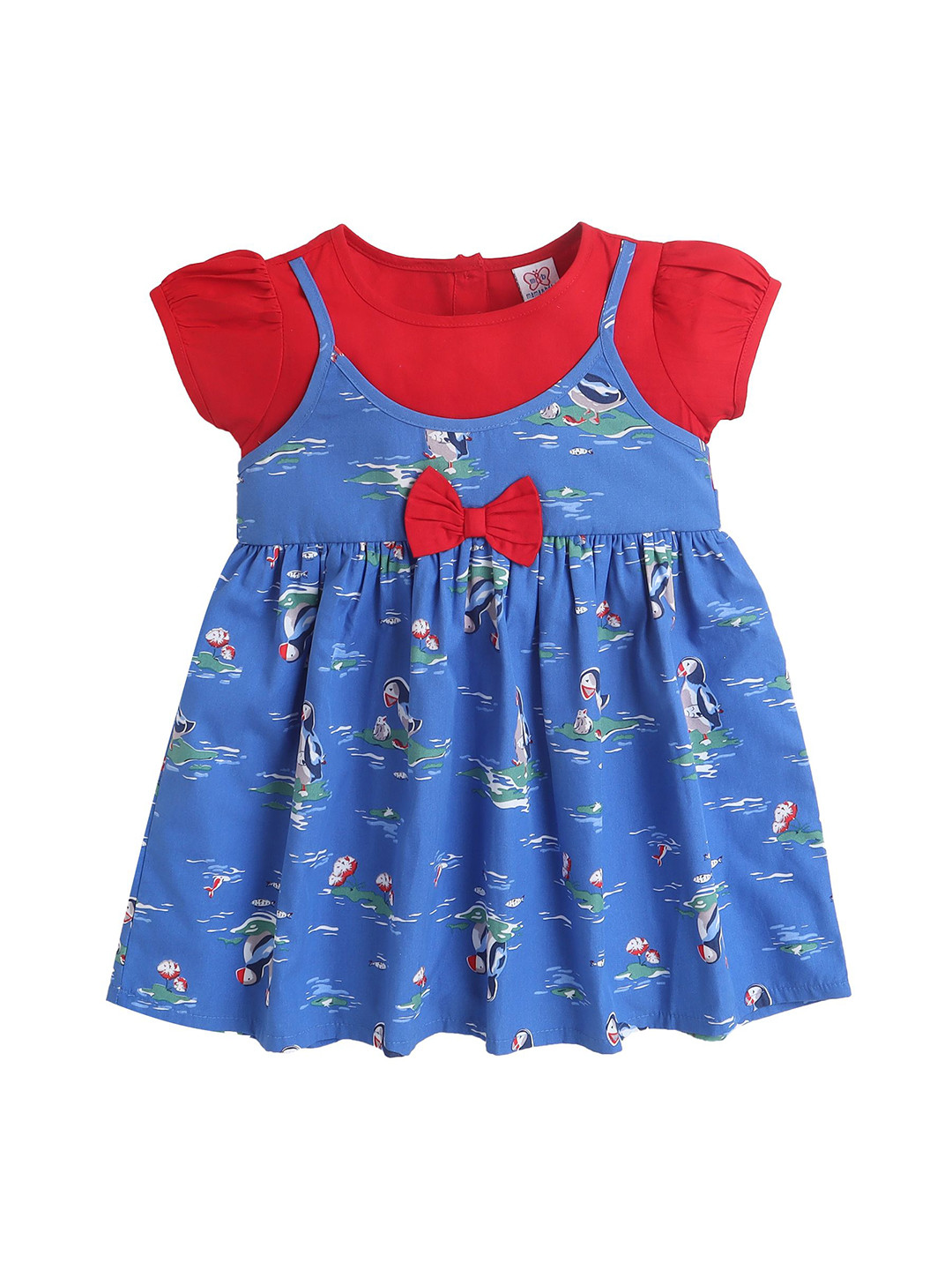 mama & bebe Kids-Girls Print Puff Sleeve Fit & Flare Midi Dress