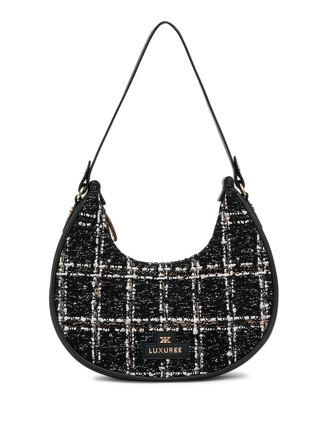 KLEIO Women Checked Half Moon Shoulder Bag