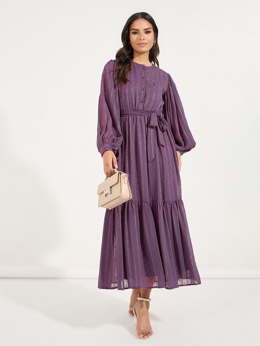 Styli Women Boat Neck Long Sleeves A-Line Maxi Dress