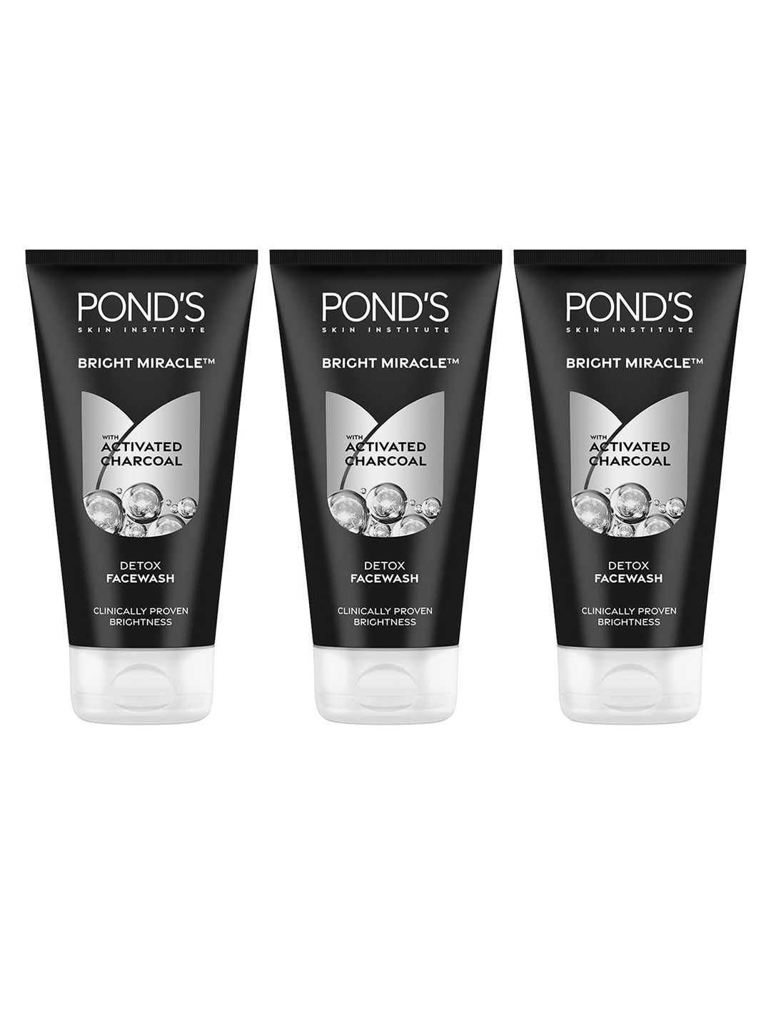 Ponds Set of 3 Bright Miracle Detox Facewash with 10X Power of Charcoal - 150 g each